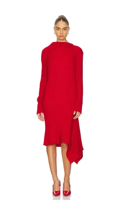 Marques' Almeida Merino Wool Knitted Draped Midi Dress In Red