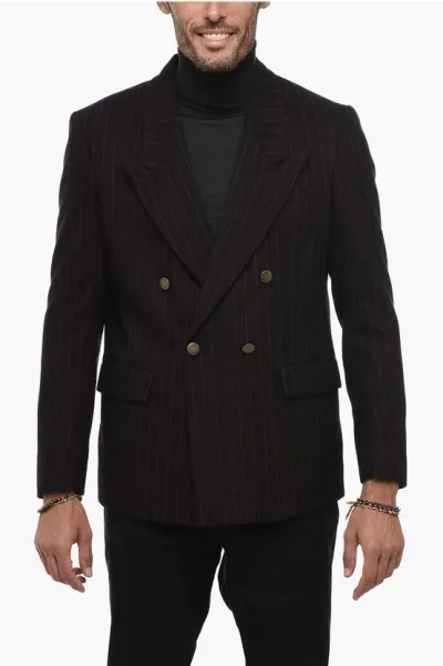 Marsēm Pinstriped Double Breated Blazer With Split Back In Black