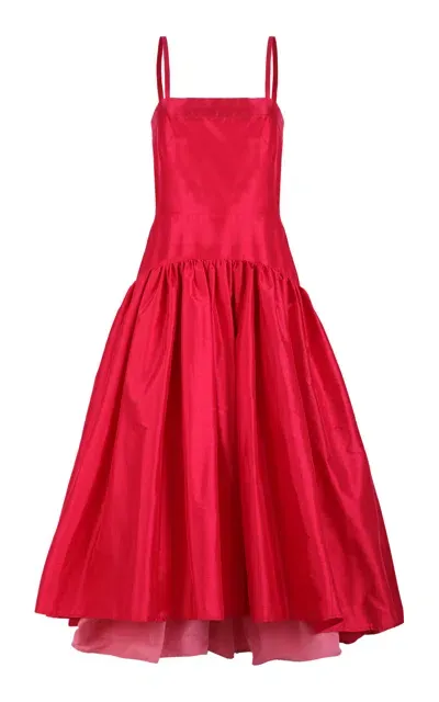 Martin Grant Gathered Silk Midi Dress In Red