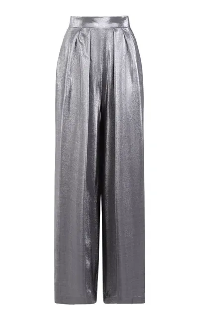 Martin Grant Metallic Silk-blend Wide-leg Pants In Silver