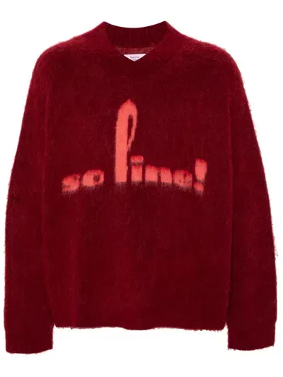 Martine Rose Brushed V-neck Sweater In Red