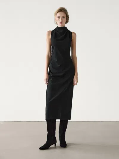 Massimo Dutti Asymmetrisches Drapiertes Kleid In Black