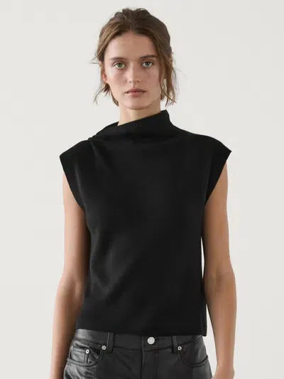 Massimo Dutti Asymmetrisches Stricktop Mit Stehkragen In Black