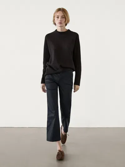 Massimo Dutti Gewachste Cropped-fit Schlaghose In Black