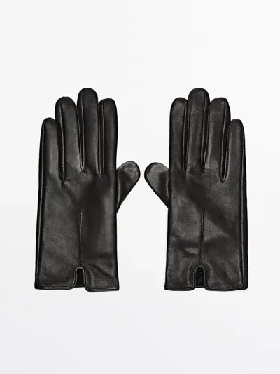 Massimo Dutti Handschuhe Aus Leder Mit Ziernähten In Black