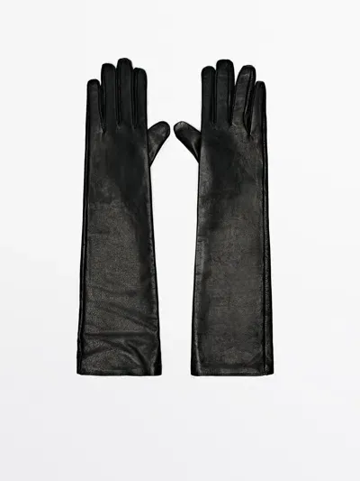 Massimo Dutti Handschuhe Lang Leder In Black