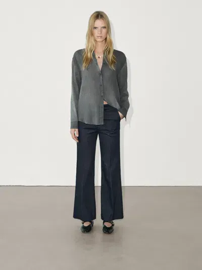 Massimo Dutti Jeans-schlaghose Im Washed-look Mit Halbhohem Bund In Black