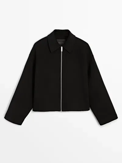 Massimo Dutti Kurze Jacke Mit Wolle In Black