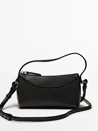 Massimo Dutti Mini-bucket-tasche Aus Nappaleder, Gebogene Form In Black