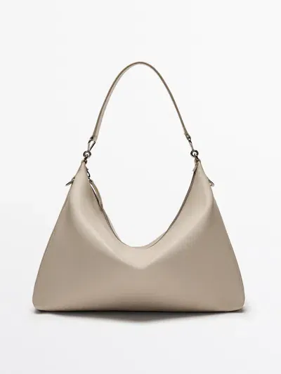 Massimo Dutti Mini-tasche Aus Leder Und Nappaleder Mit Doppeltem Griff In Neutral