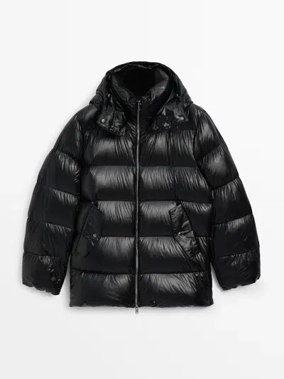 Massimo Dutti Pufferjacke Cord-detail In Black