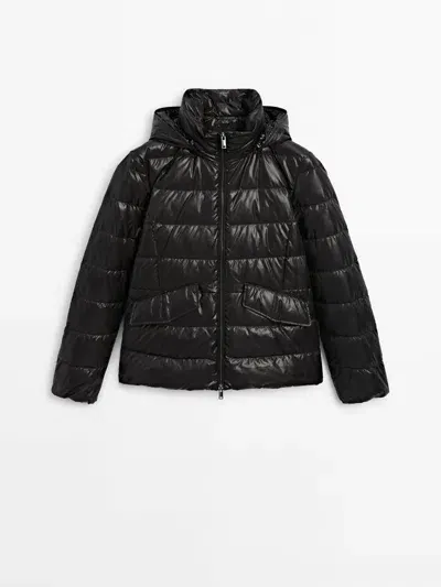 Massimo Dutti Pufferjacke Mit Kapuze In Black