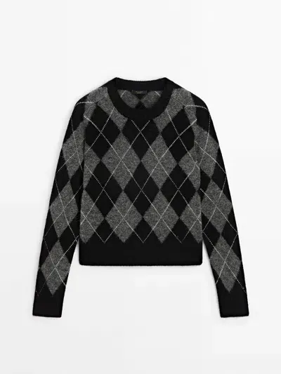 Massimo Dutti Pullover Aus Alpakawolle Mit Print In Black