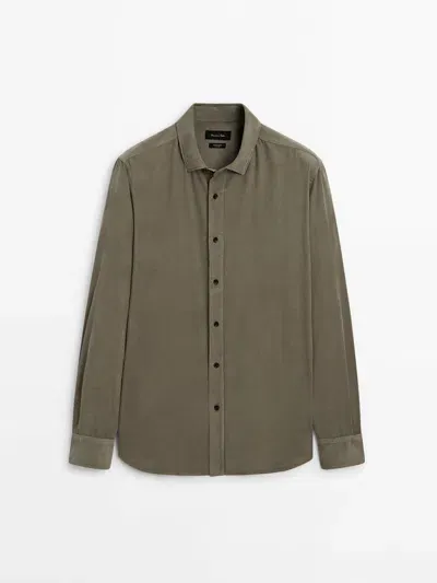 Massimo Dutti Regular Fit Micro Corduroy Shirt In Green