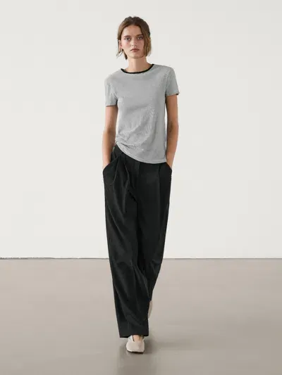 Massimo Dutti Straight-fit-hose Mit Doppelter Bundfalte In Black