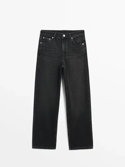 Massimo Dutti Straight-fit-jeans Mit Regular-length Und Halbhohem Bund In Black