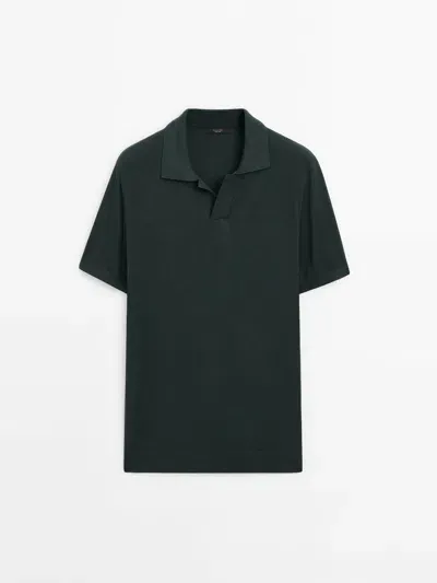 Massimo Dutti Strick-poloshirt Aus Baumwollmischgewebe In Green