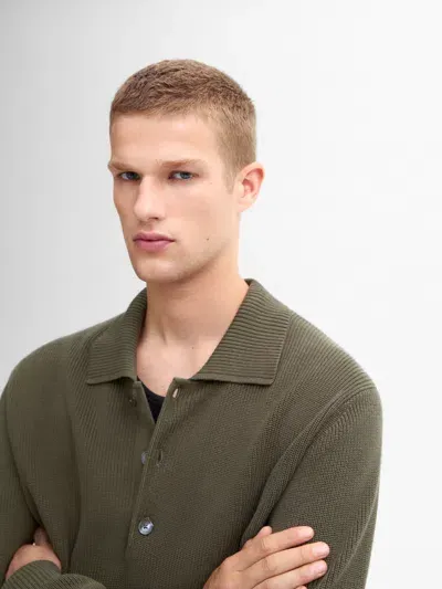 Massimo Dutti Strickpullover Aus Baumwolle Mit Polo-kragen In Green