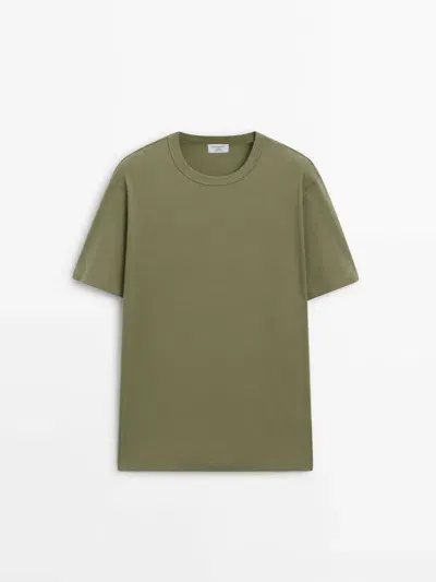 Massimo Dutti T-shirt Baumwolle Kurzarm -studio In Green