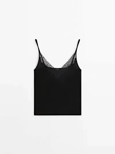 Massimo Dutti Top In Lingerie-optik Aus Wolle In Black