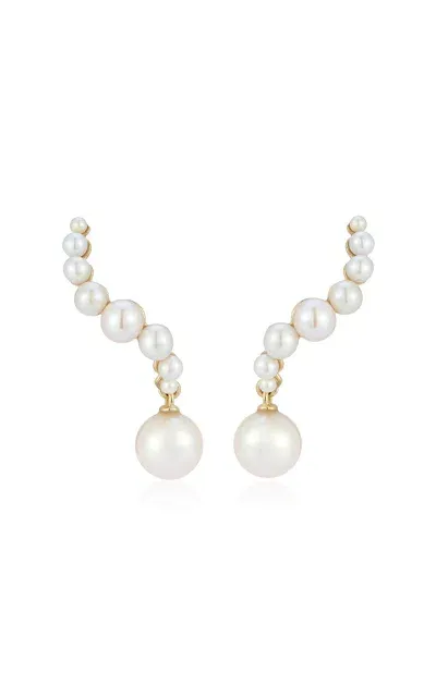 Mateo 14k Yellow Gold Curve Pearl Drop Earrings In White