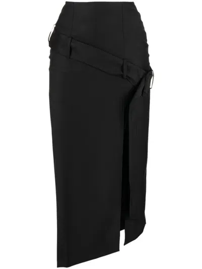 Materiel Belt-detailed Wool-blend Skirt In Black