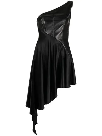 Materiel One Shoulder Faux-leather Dress In Black