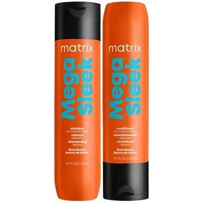 Matrix Total Results Mega Sleek Shea Butter Smoothing Shampoo And Conditioner 300ml Duo For Frizzy Hair In White