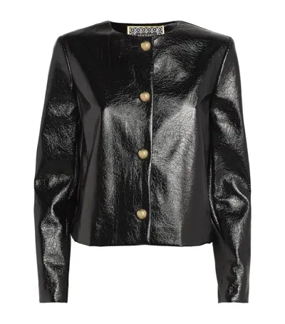 Max & Co Faux Leather Cropped Jacket In Black