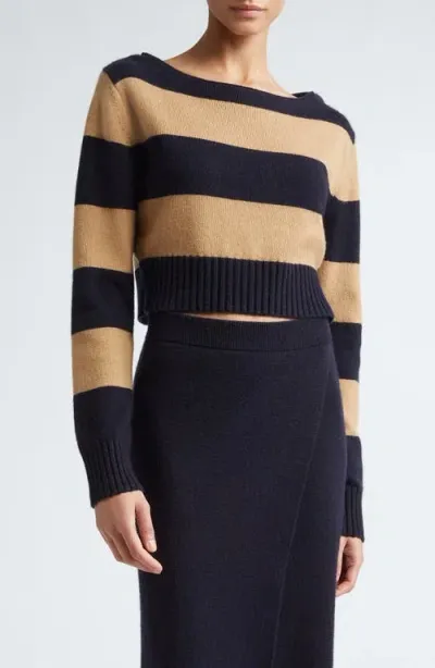 Max Mara Angri Stripe Cashmere Crop Boatneck Sweater In Blue