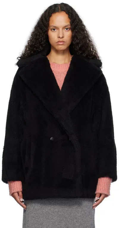 Max Mara Black Olga Short Faux-fur Coat