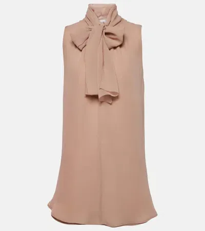 Max Mara Bow-detail Silk Tank Top In Pink