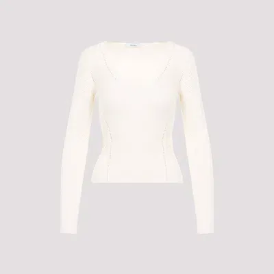 Max Mara Light Cream Nadar V-neck Viscose Sweater In White