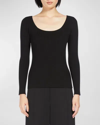 Max Mara Ondina Ribbed Scoop-neck Sweater In Black