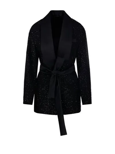 Max Mara Pianoforte Embellished Belted Jacket In Black