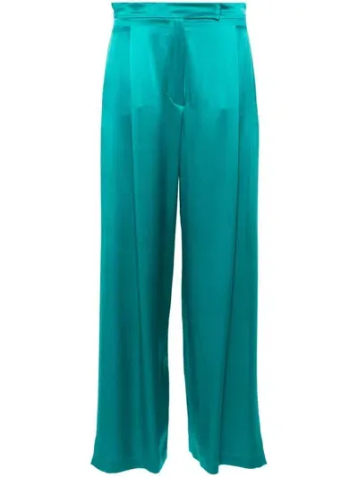 Max Mara Pianoforte Satin Wide-leg Silk Trousers In Green