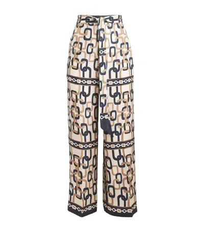 Max Mara Printed Silk Trousers In Blue