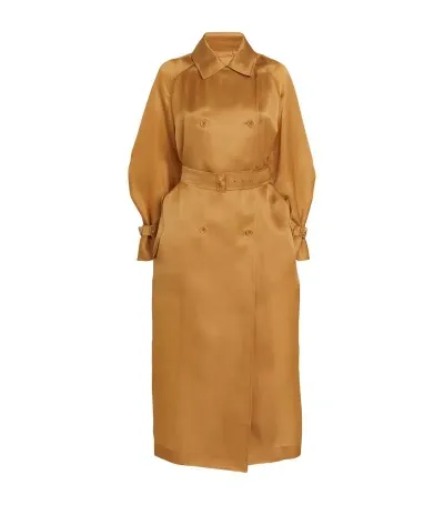 Max Mara Silk Oversized Sacco Trench Coat In Brown