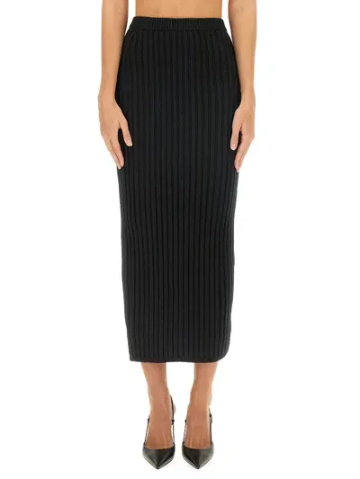 Max Mara Seta Rib Knit Skirt In Black