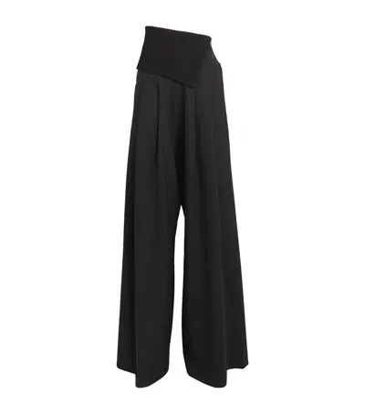 Max Mara Stretch-wool Wide-leg Trousers In Black