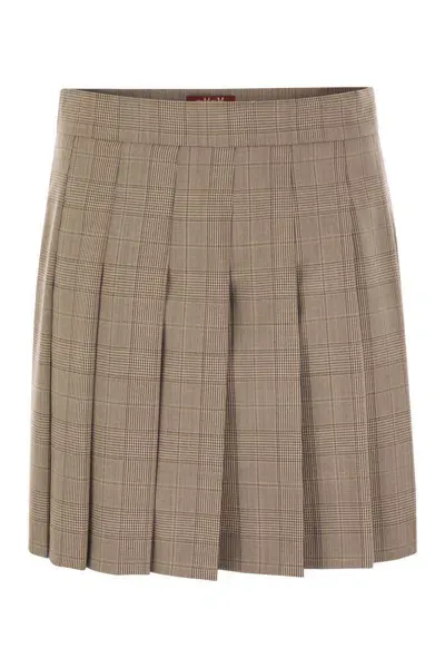 Max Mara Studio Alcuno - Pleated Short Skirt In Wool Blend In Brown