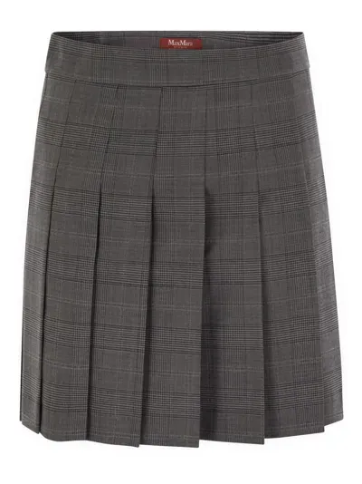 Max Mara Studio Alcuno - Pleated Short Skirt In Wool Blend In Grey