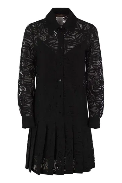 Max Mara Studio Education - Floral Lace Chemise Dress In Black