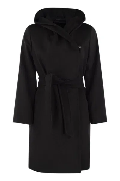 Max Mara Studio Newmang - Wool Coat With Hood In Black