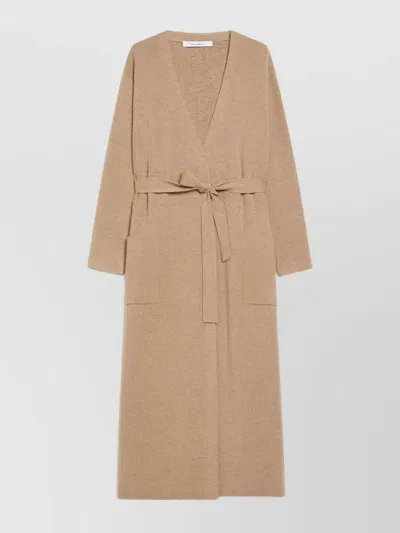 Max Mara Wool And Cashmere Belted Robe Cardigan In Brown