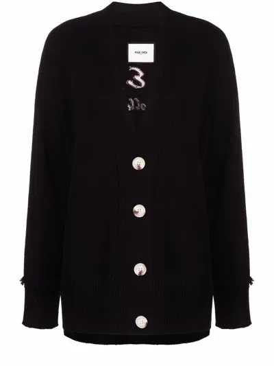 Max & Moi Intarsia-motif Cardigan In Black