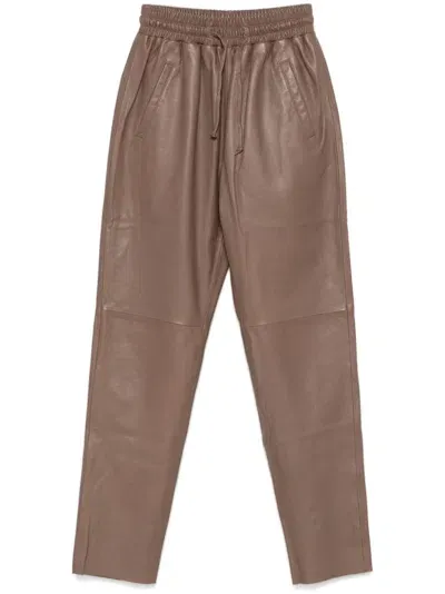 Max & Moi Leather Trousers In Brown