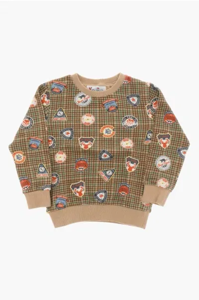 Mc2 Saint Barth Houndsthooth Crew-neck Sweatshirt With All-over Prints In Multi