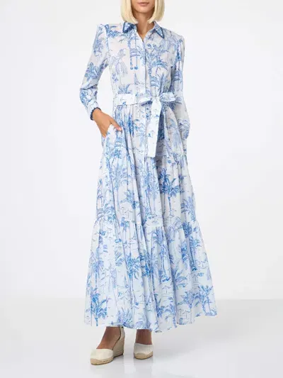 Mc2 Saint Barth Woman Long Dress With Toile De Jouy Print In Blue