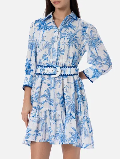 Mc2 Saint Barth Woman Toile De Jouy Linen Dress Daisy In Blue